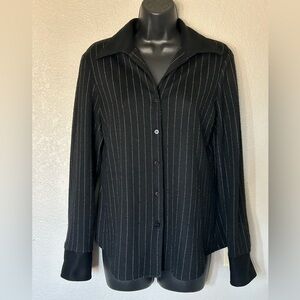 Chapter One Button Up Shirt Jacket Shacket Black Pinstripe Business Casual Soft